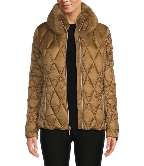 michael michael kors faux fur trim chevron quilted down coat|Amazon.com: Michael Kors Faux Fur Coat.